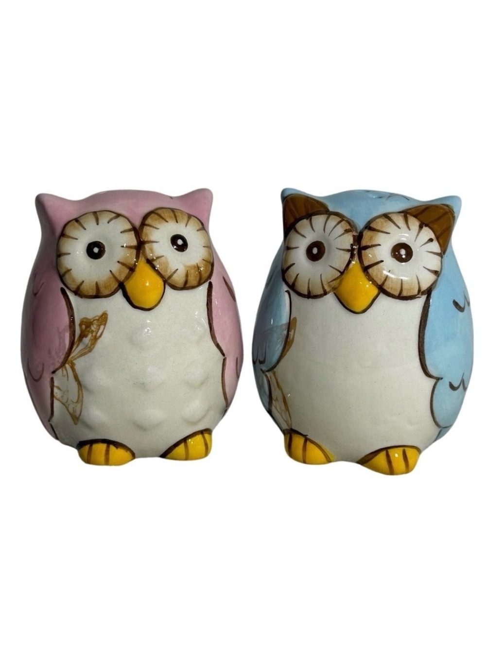Owl Salt & Pepper Shakers Ceramic Pink & Blue Dopamine Decor Romanticize Whimsy